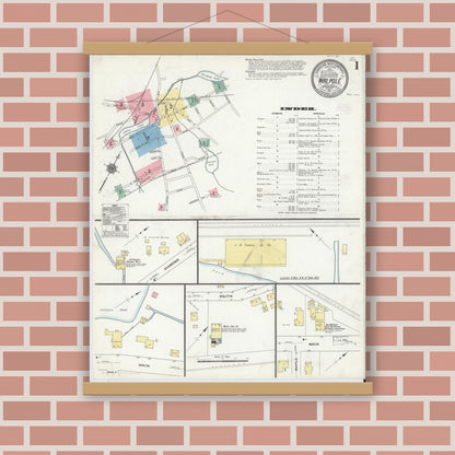 Old map wall art mockup — magnetic wood frame on brick wall — Sanborn Fire Insurance Map from Walpole, Norfolk County, Massachusetts (1911) - Complete Map Set