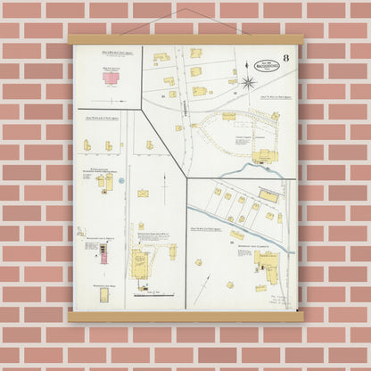 Old map wall art mockup — magnetic wood frame on brick wall — Sanborn Fire Insurance Map from Nacogdoches, Nacogdoches County, Texas (1906), Sheet #0008