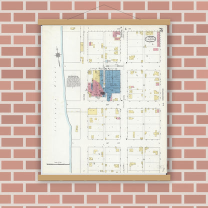 Old map wall art mockup — magnetic wood frame on brick wall — Sanborn Fire Insurance Map from Lacon, Marshall County, Illinois (1913), Sheet #0003