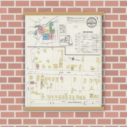 Old map wall art mockup — magnetic wood frame on brick wall — Sanborn Fire Insurance Map from New Hartford, Oneida County, New York (1915) - Complete Map Set