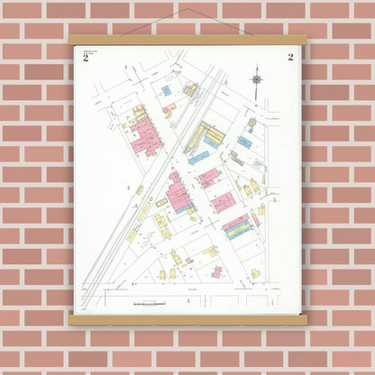 Old map wall art mockup — magnetic wood frame on brick wall — Sanborn Fire Insurance Map from Weston, Wood County, Ohio (1948), Sheet #0002