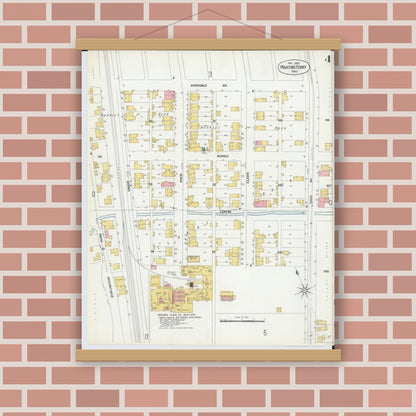 Old map wall art mockup — magnetic wood frame on brick wall — Sanborn Fire Insurance Map from Martins Ferry, Belmont County, Ohio (1900), Sheet #0004