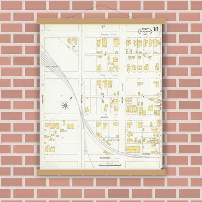 Old map wall art mockup — magnetic wood frame on brick wall — Sanborn Fire Insurance Map from Beaumont, Jefferson County, Texas (1904), Sheet #0018