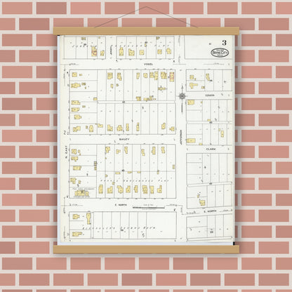 Old map wall art mockup — magnetic wood frame on brick wall — Sanborn Fire Insurance Map from Boyne City, Charlevoix County, Michigan (1919), Sheet #0003