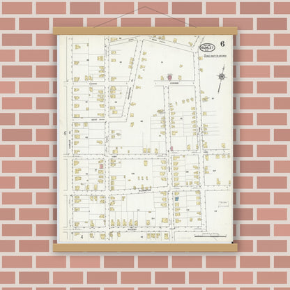 Old map wall art mockup — magnetic wood frame on brick wall — Sanborn Fire Insurance Map from Hamlet, Richmond County, North Carolina (1916), Sheet #0006