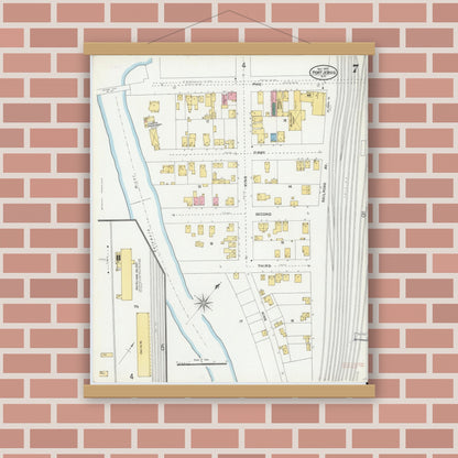 Old map wall art mockup — magnetic wood frame on brick wall — Sanborn Fire Insurance Map from Port Jervis, Orange County, New York (1905), Sheet #0007