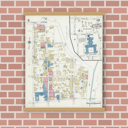 Old map wall art mockup — magnetic wood frame on brick wall — Sanborn Fire Insurance Map from Saint Augustine, Saint John's County, Florida (1924), Sheet #0003