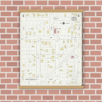 Old map wall art mockup — magnetic wood frame on brick wall — Sanborn Fire Insurance Map from Yale, Saint Clair County, Michigan (1924), Sheet #0005