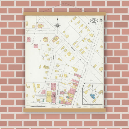 Old map wall art mockup — magnetic wood frame on brick wall — Sanborn Fire Insurance Map from Lake Mills, Jefferson County, Wisconsin (1903), Sheet #0002