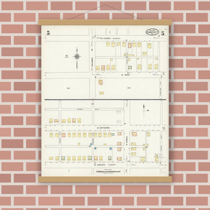 Old map wall art mockup — magnetic wood frame on brick wall — Sanborn Fire Insurance Map from Somerset, Somerset County, Pennsylvania (1924), Sheet #0005