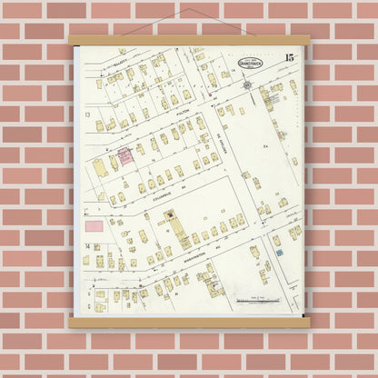 Old map wall art mockup — magnetic wood frame on brick wall — Sanborn Fire Insurance Map from Grand Haven, Ottawa County, Michigan (1920), Sheet #0015