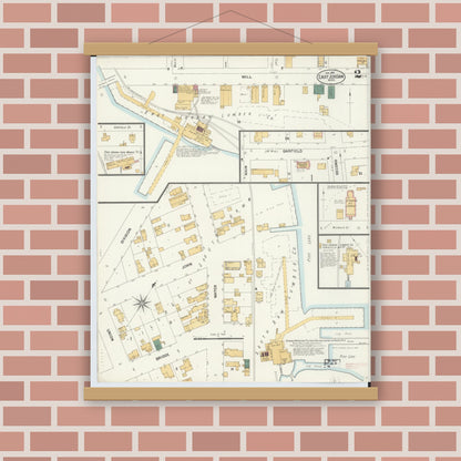 Old map wall art mockup — magnetic wood frame on brick wall — Sanborn Fire Insurance Map from East Jordan, Charlevoix County, Michigan (1901), Sheet #0002
