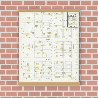 Old map wall art mockup — magnetic wood frame on brick wall — Sanborn Fire Insurance Map from Springfield, Brown County, Minnesota (1899), Sheet #0003