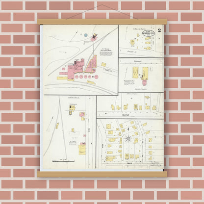 Old map wall art mockup — magnetic wood frame on brick wall — Sanborn Fire Insurance Map from Mineral City, Tuscarawas County, Ohio (1902), Sheet #0002
