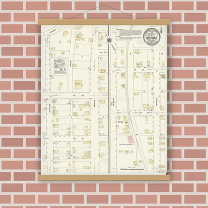 Old map wall art mockup — magnetic wood frame on brick wall — Sanborn Fire Insurance Map from Hastings, Cambria County, Pennsylvania (1910) - Complete Map Set
