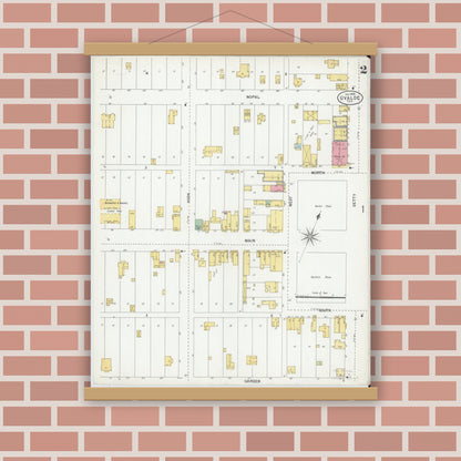 Old map wall art mockup — magnetic wood frame on brick wall — Sanborn Fire Insurance Map from Uvalde, Uvalde County, Texas (1900), Sheet #0002