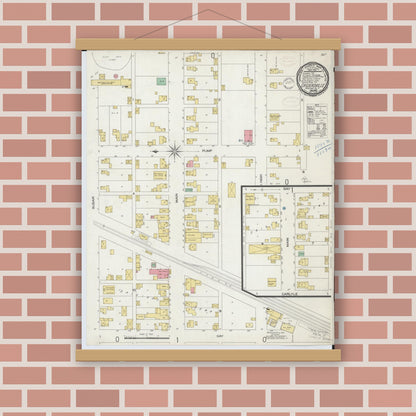 Old map wall art mockup — magnetic wood frame on brick wall — Sanborn Fire Insurance Map from Cridersville, Auglaize County, Ohio (1899), Sheet #0001