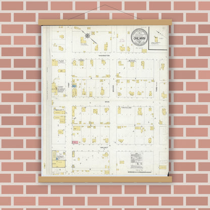 Old map wall art mockup — magnetic wood frame on brick wall — Sanborn Fire Insurance Map from Ohlman, Montgomery County, Illinois (1912), Sheet #0001