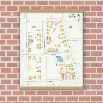 Old map wall art mockup — magnetic wood frame on brick wall — Sanborn Fire Insurance Map from Little Falls, Herkimer County, New York (1900), Sheet #0007