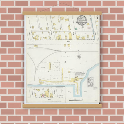 Old map wall art mockup — magnetic wood frame on brick wall — Sanborn Fire Insurance Map from Onekama, Manistee County, Michigan (1895) - Complete Map Set