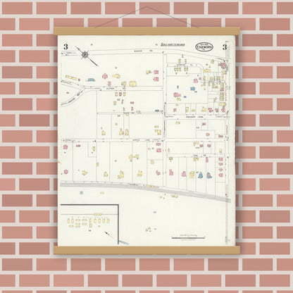 Old map wall art mockup — magnetic wood frame on brick wall — Sanborn Fire Insurance Map from Edgeworth, Allegheny County, Pennsylvania (1925), Sheet #0003