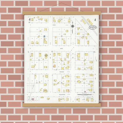 Old map wall art mockup — magnetic wood frame on brick wall — Sanborn Fire Insurance Map from Brighton, Livingston County, Michigan (1928), Sheet #0004