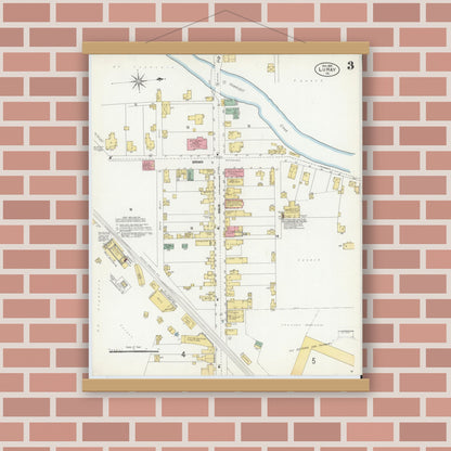 Old map wall art mockup — magnetic wood frame on brick wall — Sanborn Fire Insurance Map from Luray, Page County, Virginia (1902), Sheet #0003