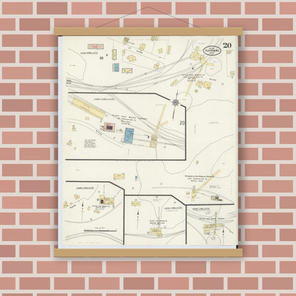 Old map wall art mockup — magnetic wood frame on brick wall — Sanborn Fire Insurance Map from Ishpeming, Marquette County, Michigan (1911), Sheet #0020