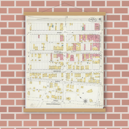 Old map wall art mockup — magnetic wood frame on brick wall — Sanborn Fire Insurance Map from Charleroi, Washington County, Pennsylvania (1902), Sheet #0004
