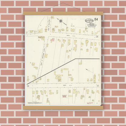 Old map wall art mockup — magnetic wood frame on brick wall — Sanborn Fire Insurance Map from Waterford, Saratoga County, New York (1914), Sheet #0024