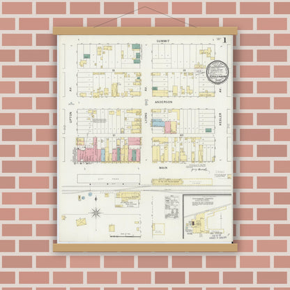 Old map wall art mockup — magnetic wood frame on brick wall — Sanborn Fire Insurance Map from Schulenburg, Fayette County, Texas (1894) - Complete Map Set
