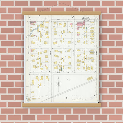 Old map wall art mockup — magnetic wood frame on brick wall — Sanborn Fire Insurance Map from Marysville, Union County, Ohio (1901), Sheet #0006