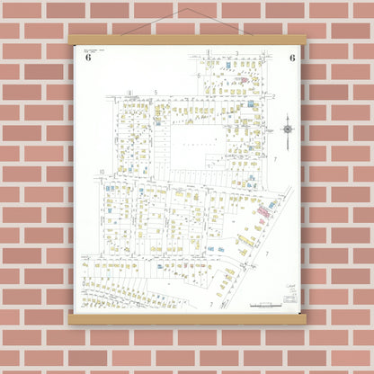 Old map wall art mockup — magnetic wood frame on brick wall — Sanborn Fire Insurance Map from Willoughby, Lake County, Ohio (1952), Sheet #0006