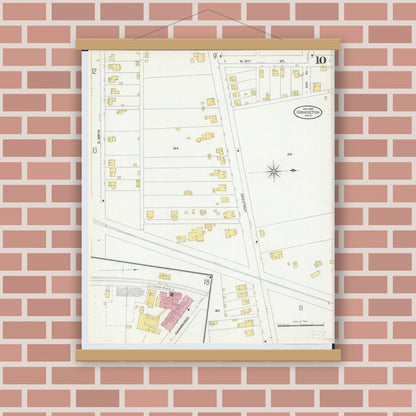 Old map wall art mockup — magnetic wood frame on brick wall — Sanborn Fire Insurance Map from Coshocton, Coshocton County, Ohio (1905), Sheet #0010