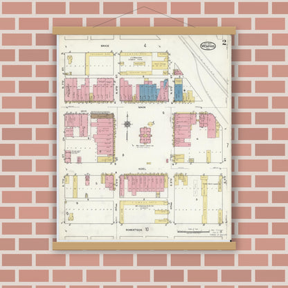 Old map wall art mockup — magnetic wood frame on brick wall — Sanborn Fire Insurance Map from Memphis, Hall County, Texas (1920), Sheet #0002