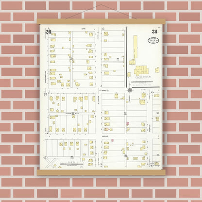 Old map wall art mockup — magnetic wood frame on brick wall — Sanborn Fire Insurance Map from Salem, Columbiana County, Ohio (1926), Sheet #0028