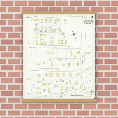 Old map wall art mockup — magnetic wood frame on brick wall — Sanborn Fire Insurance Map from Winchester, Middlesex County, Massachusetts (1910), Sheet #0011