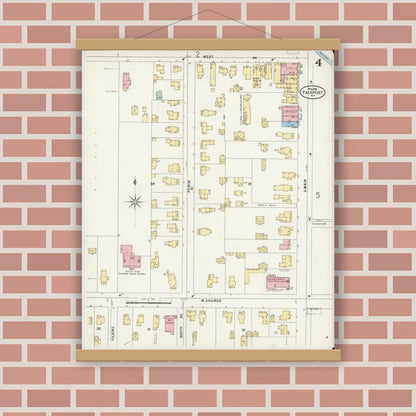 Old map wall art mockup — magnetic wood frame on brick wall — Sanborn Fire Insurance Map from Fairport, Monroe County, New York (1898), Sheet #0004