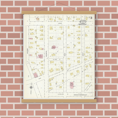 Old map wall art mockup — magnetic wood frame on brick wall — Sanborn Fire Insurance Map from Dundee, Kane County, Illinois (1912), Sheet #0003