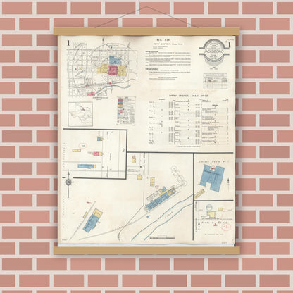 Old map wall art mockup — magnetic wood frame on brick wall — Sanborn Fire Insurance Map from Jacksboro, Jack County, Texas (1942), Sheet #0001