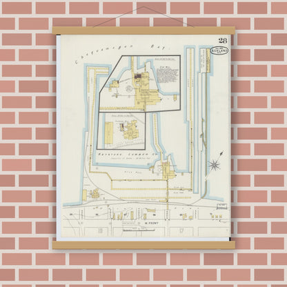 Old map wall art mockup — magnetic wood frame on brick wall — Sanborn Fire Insurance Map from Ashland, Ashland County, Wisconsin (1895), Sheet #0028