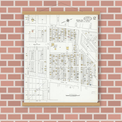 Old map wall art mockup — magnetic wood frame on brick wall — Sanborn Fire Insurance Map from Westville, Gloucester County, New Jersey (1919), Sheet #0012