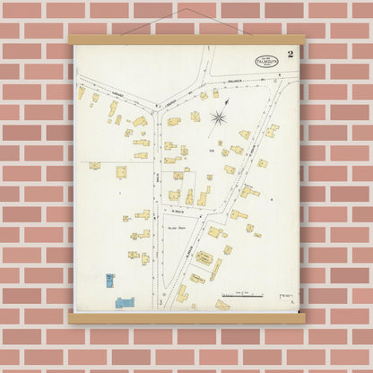 Old map wall art mockup — magnetic wood frame on brick wall — Sanborn Fire Insurance Map from Falmouth, Barnstable County, Massachusetts (1906), Sheet #0002