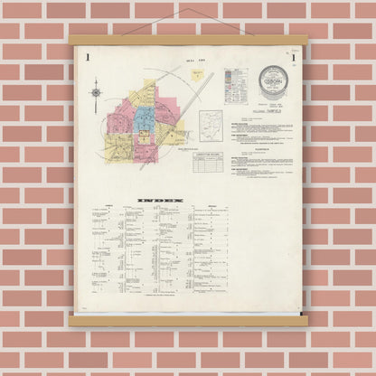 Old map wall art mockup — magnetic wood frame on brick wall — Sanborn Fire Insurance Map from Osborn, Greene County, Ohio (1943), Sheet #0001