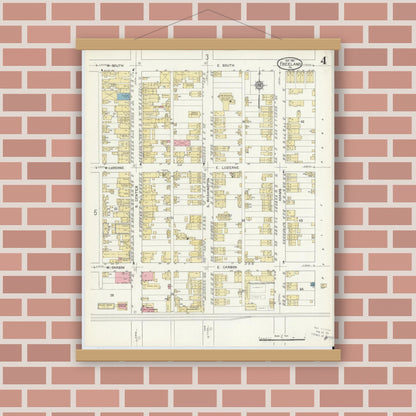 Old map wall art mockup — magnetic wood frame on brick wall — Sanborn Fire Insurance Map from Freeland, Luzerne County, Pennsylvania (1912), Sheet #0004