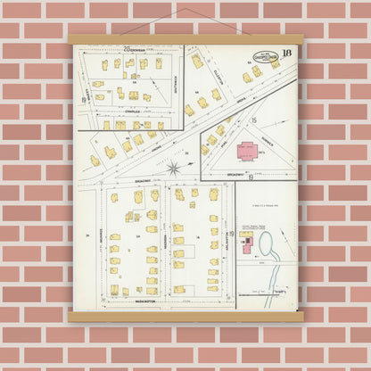 Old map wall art mockup — magnetic wood frame on brick wall — Sanborn Fire Insurance Map from Chicopee, Hampden County, Massachusetts (1902), Sheet #0018