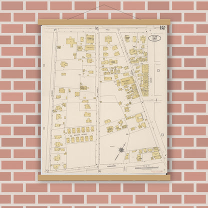 Old map wall art mockup — magnetic wood frame on brick wall — Sanborn Fire Insurance Map from Hilo, Hawaii County, Hawaii (1921), Sheet #0012