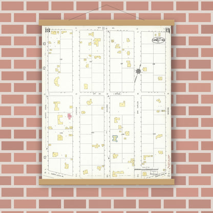 Old map wall art mockup — magnetic wood frame on brick wall — Sanborn Fire Insurance Map from Carmel By The Sea, Monterey County, California (1924), Sheet #0013