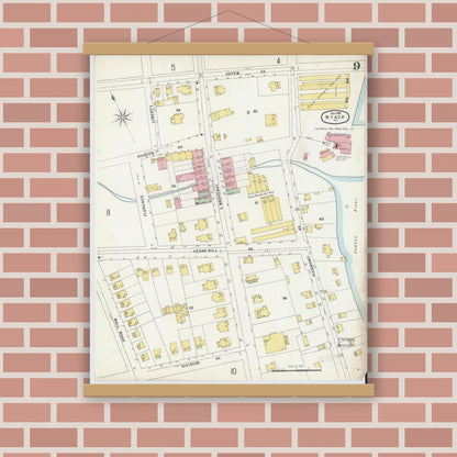 Old map wall art mockup — magnetic wood frame on brick wall — Sanborn Fire Insurance Map from Nyack, Rockland County, New York. (1896), Sheet #0009