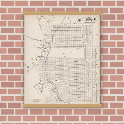 Old map wall art mockup — magnetic wood frame on brick wall — Sanborn Fire Insurance Map from Hatboro, Montgomery County, Pennsylvania (1922), Sheet #0011